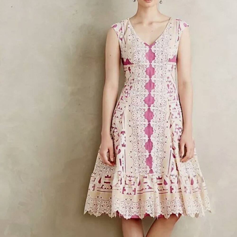 Anthropologie Moulinette Soeurs - Lace Versailles Dress - Size 4 - Cream & Pink